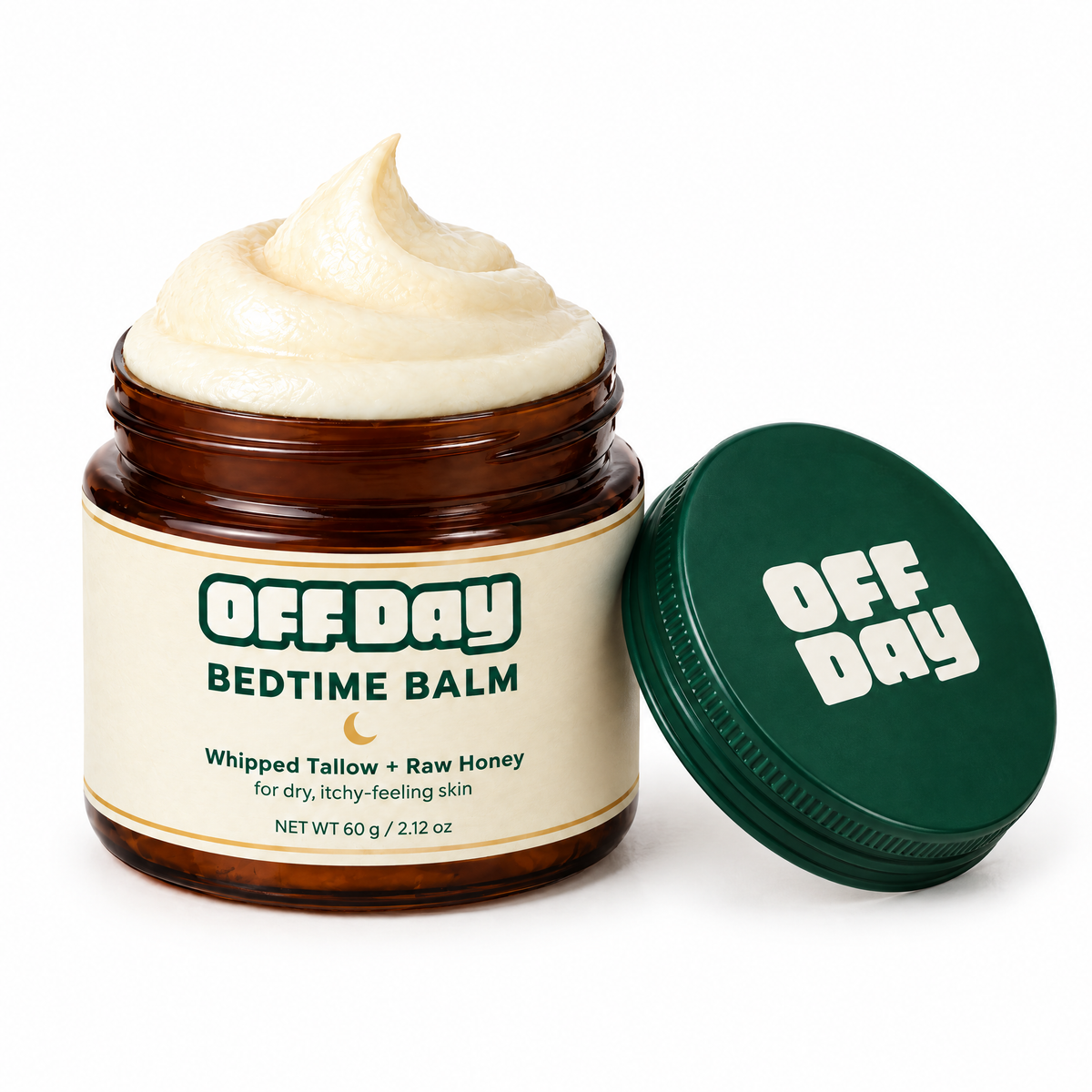Bedtime Balm open with lid beside it